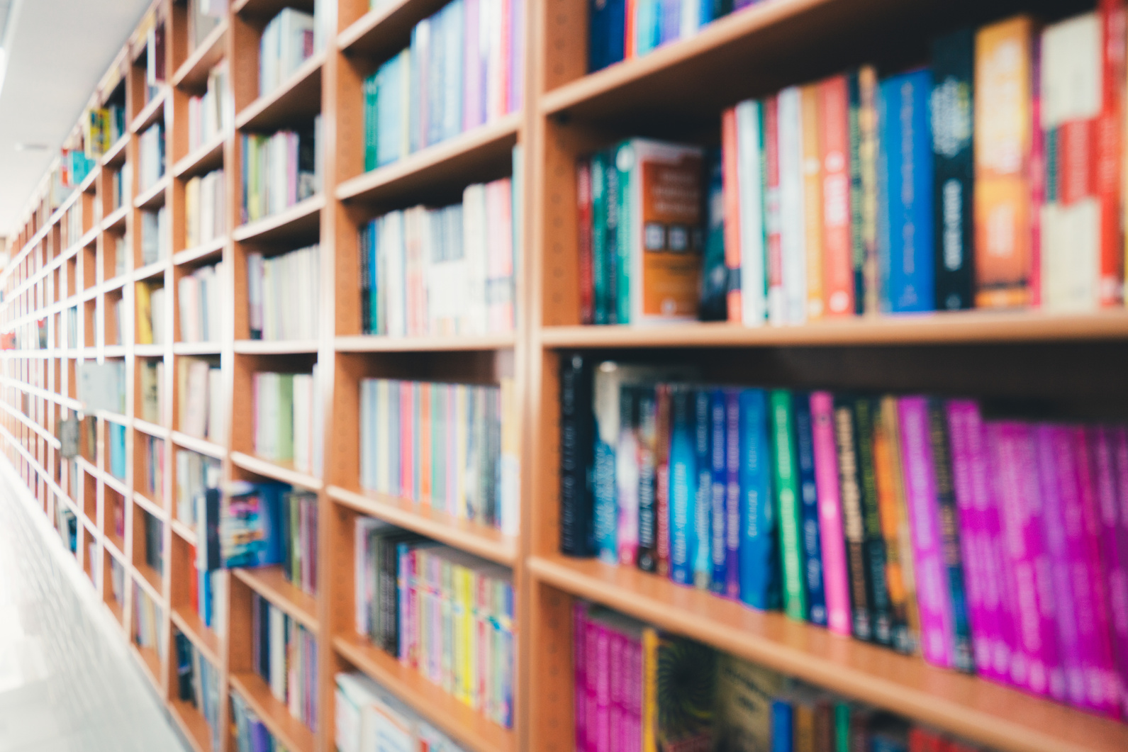 library shelves and books